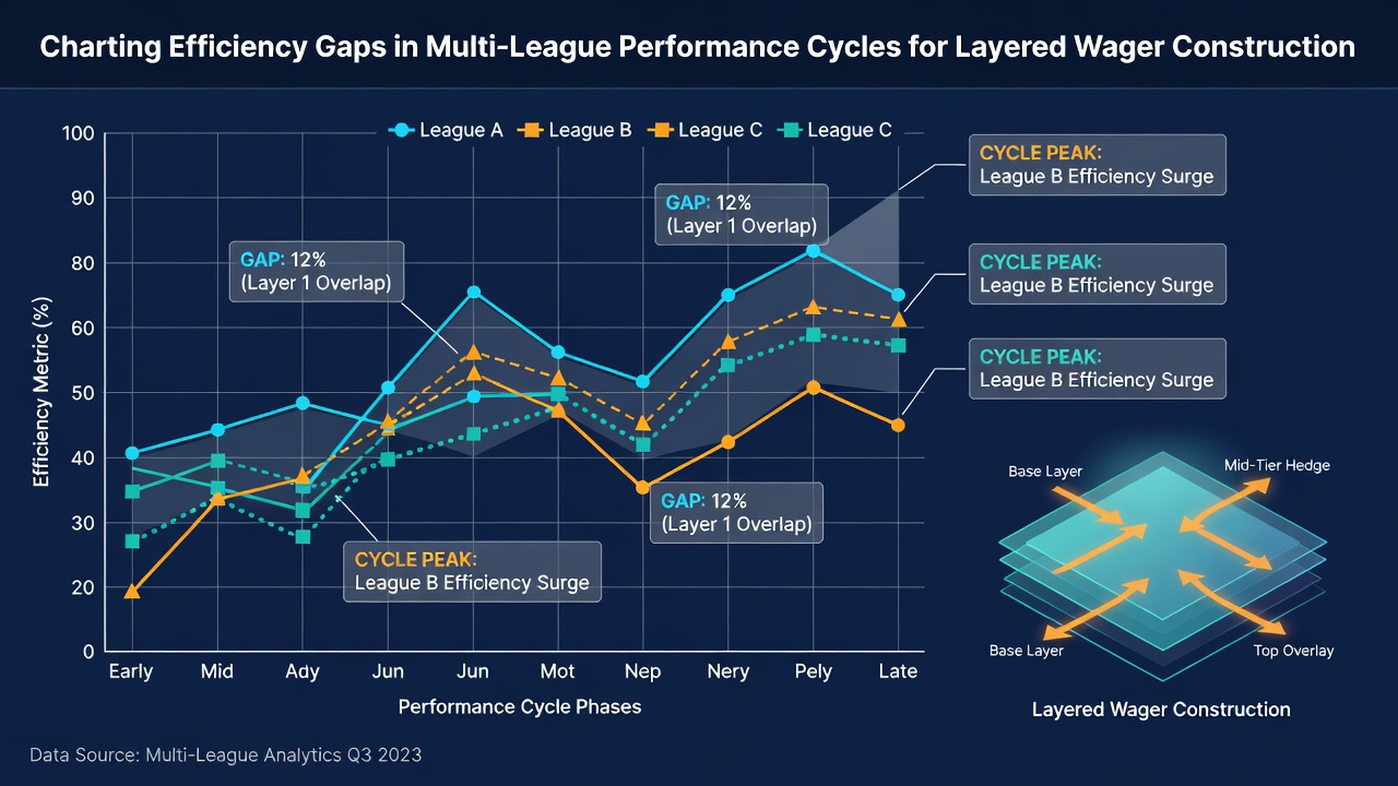 Infographic illustrating multi-league performance cycle charts used for constructing layered sports wagers