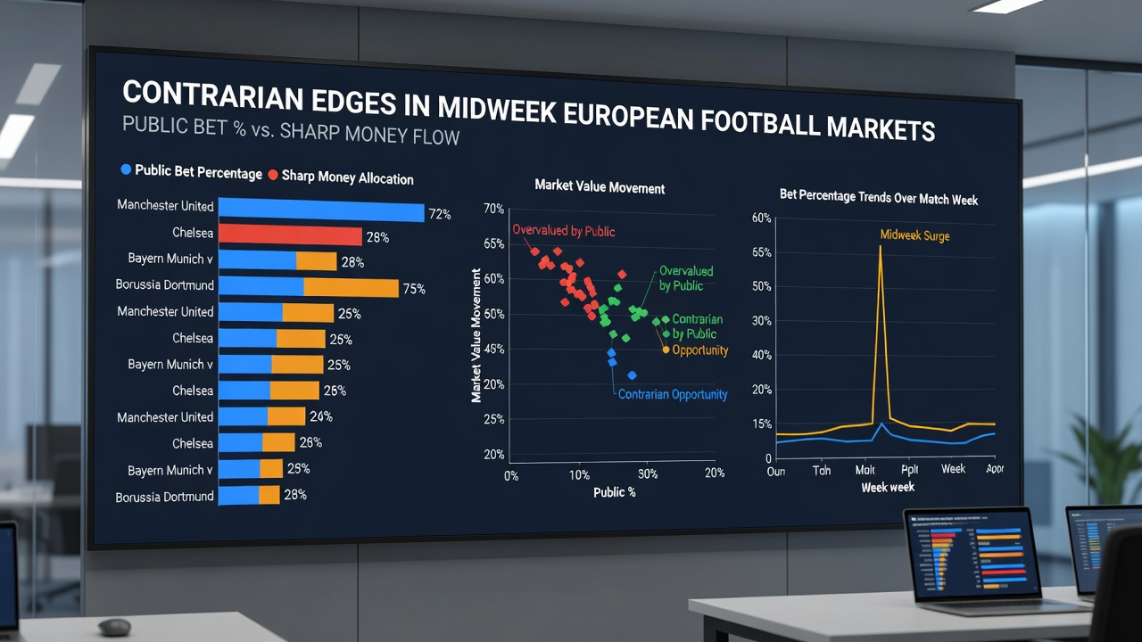 Data visualization of public bet percentages versus actual results in European midweek fixtures