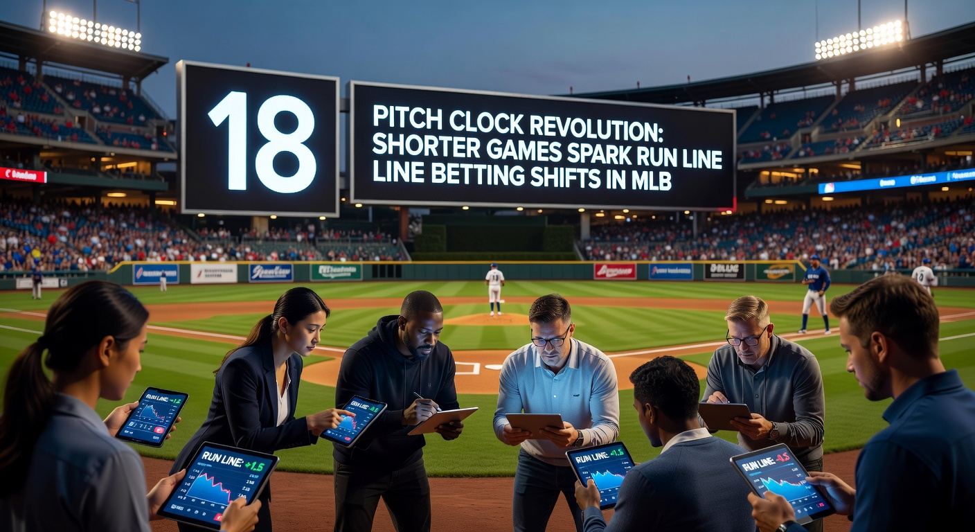 Close-up of scoreboard showing run line odds shifting live as pitch clock winds down in a tense MLB inning