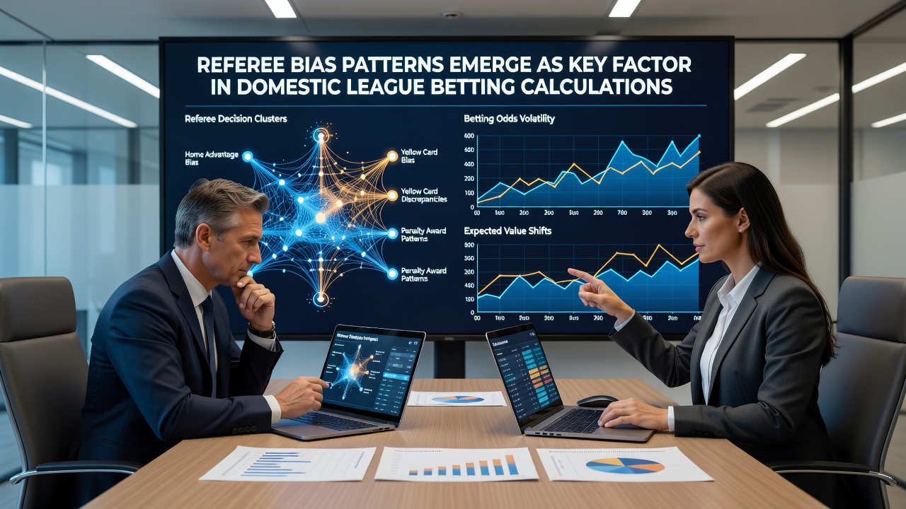 Data visualization charts showing referee bias statistics and betting market adjustments