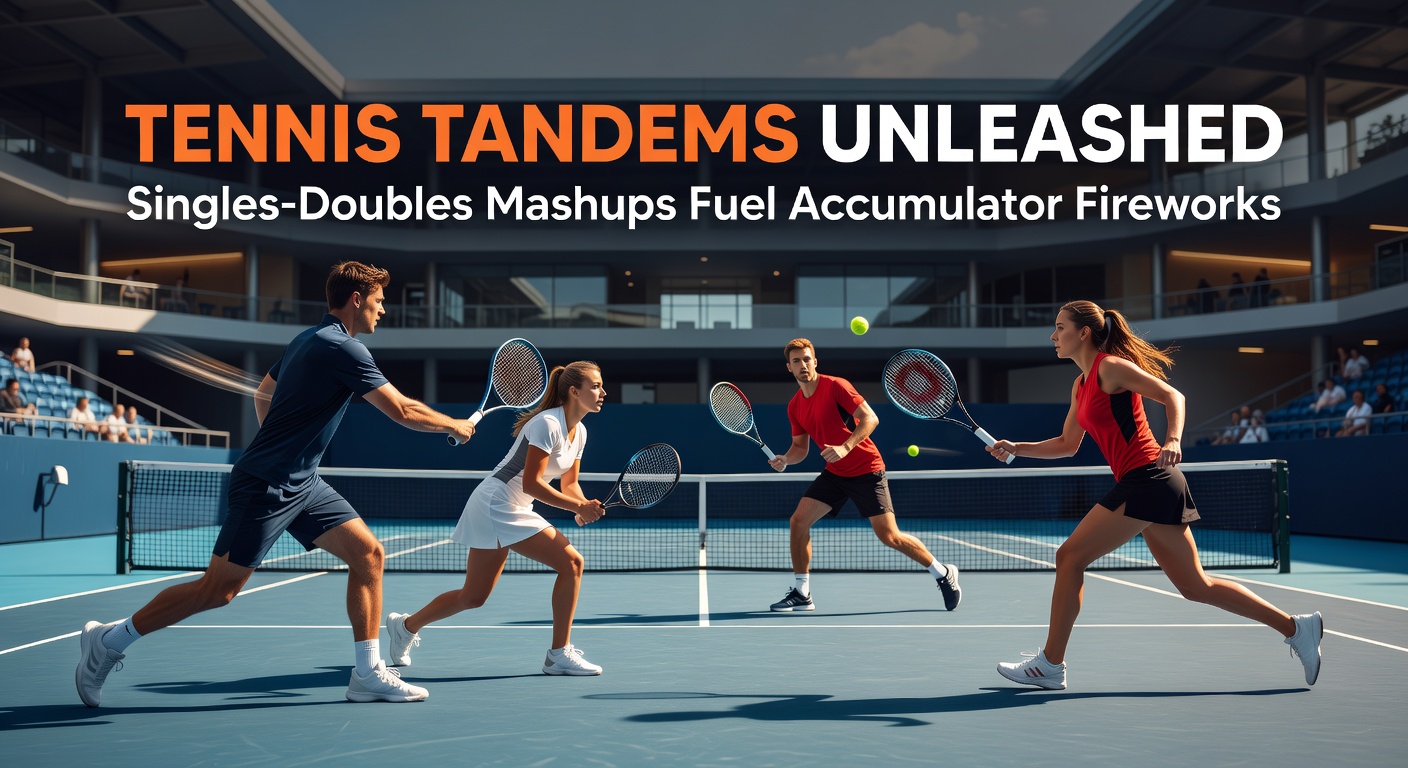 Intense singles player lunging for a forehand winner mid-rally, capturing the raw power blending into doubles accumulator strategies