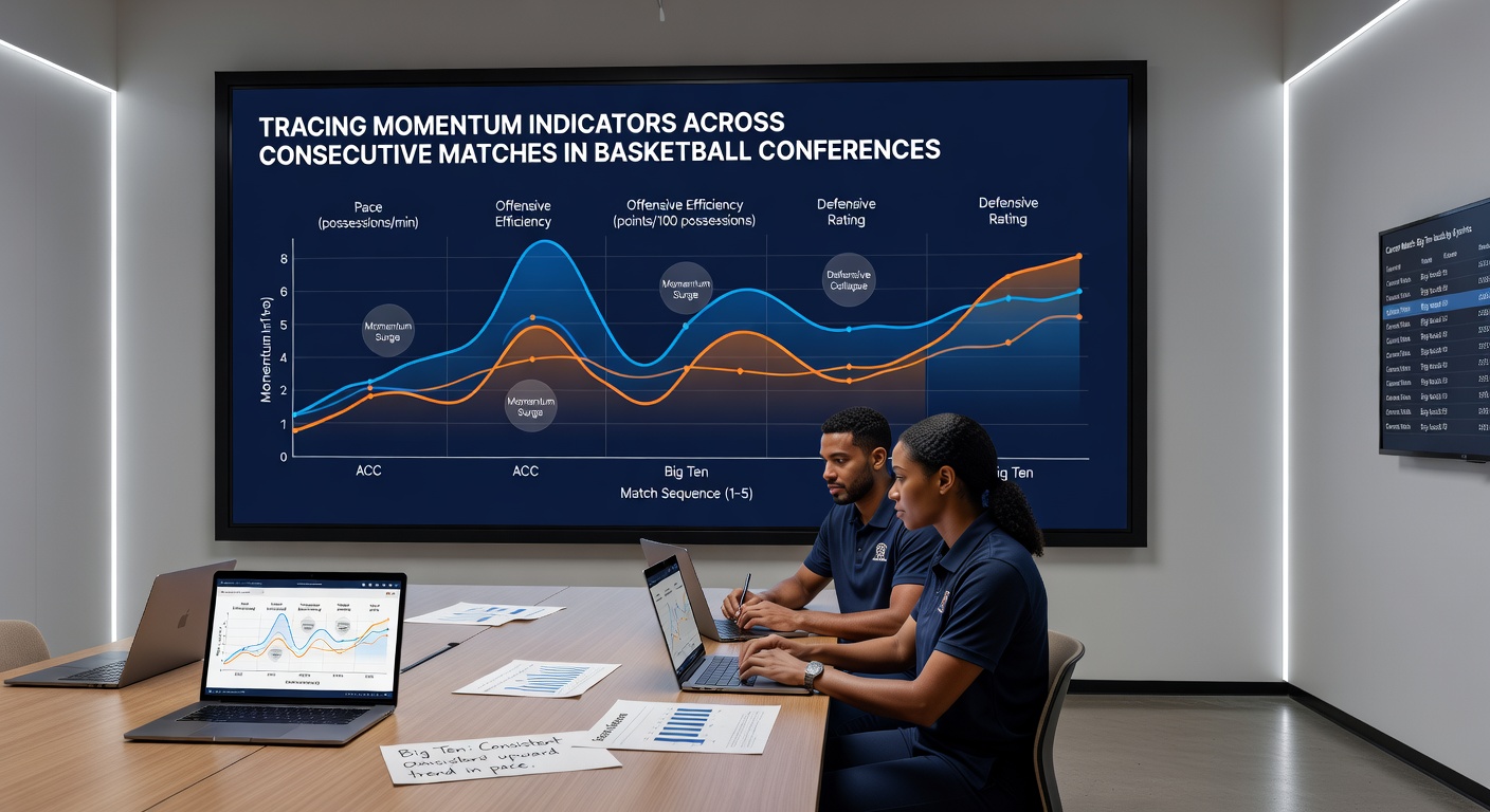 Data visualization of momentum trends plotted over multiple consecutive basketball conference games